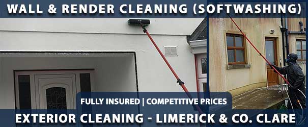 We offer our softwashing for wall and render cleaning service throughout Co. Clare and Limerick City including Ennis, Shannon, Kilrush and Lahinch.